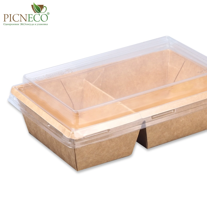 товар Контейнер 2-х секционный бумажный 800мл, крафт, серия OneClick, (крышка отдельно) OKS080